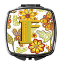 Letter F Floral Mustard and Green Compact Mirror Decorative Travel Makeup Mirror for Women Girls Gifts Pocket Makeup Mirror Folding Handheld
