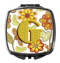 Letter G Floral Mustard and Green Compact Mirror Decorative Travel Makeup Mirror for Women Girls Gifts Pocket Makeup Mirror Folding Handheld