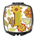 Letter I Floral Mustard and Green Compact Mirror Decorative Travel Makeup Mirror for Women Girls Gifts Pocket Makeup Mirror Folding Handheld