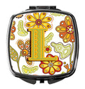 Letter L Floral Mustard and Green Compact Mirror Decorative Travel Makeup Mirror for Women Girls Gifts Pocket Makeup Mirror Folding Handheld
