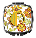 Letter O Floral Mustard and Green Compact Mirror Decorative Travel Makeup Mirror for Women Girls Gifts Pocket Makeup Mirror Folding Handheld