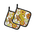 Letter S Floral Mustard and Green Pot Holder Set of 2 Heat Resistant Quilted Hot Pads 7.5 x 7.5 Inch, Insulated Kitchen Trivets for Cooking & Baking