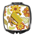 Letter S Floral Mustard and Green Compact Mirror Decorative Travel Makeup Mirror for Women Girls Gifts Pocket Makeup Mirror Folding Handheld