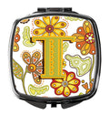 Letter T Floral Mustard and Green Compact Mirror Decorative Travel Makeup Mirror for Women Girls Gifts Pocket Makeup Mirror Folding Handheld