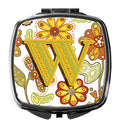 Letter W Floral Mustard and Green Compact Mirror Decorative Travel Makeup Mirror for Women Girls Gifts Pocket Makeup Mirror Folding Handheld