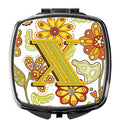 Letter X Floral Mustard and Green Compact Mirror Decorative Travel Makeup Mirror for Women Girls Gifts Pocket Makeup Mirror Folding Handheld