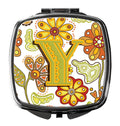 Letter Y Floral Mustard and Green Compact Mirror Decorative Travel Makeup Mirror for Women Girls Gifts Pocket Makeup Mirror Folding Handheld