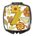 Letter Z Floral Mustard and Green Compact Mirror Decorative Travel Makeup Mirror for Women Girls Gifts Pocket Makeup Mirror Folding Handheld