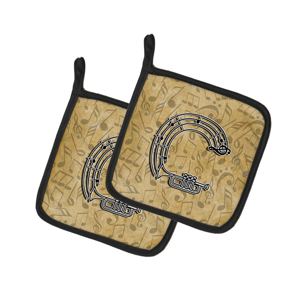Letter C Musical Instrument Alphabet Pot Holder Set of 2 Heat Resistant Quilted Hot Pads 7.5 x 7.5 Inch, Insulated Kitchen Trivets for Cooking & Baking