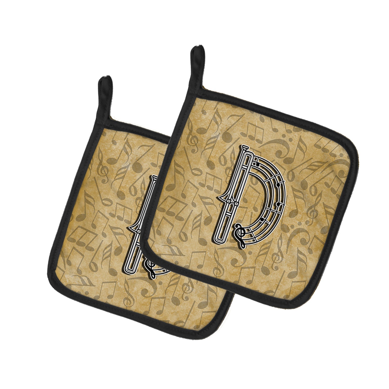 Letter D Musical Instrument Alphabet Pot Holder Set of 2 Heat Resistant Quilted Hot Pads 7.5 x 7.5 Inch, Insulated Kitchen Trivets for Cooking & Baking