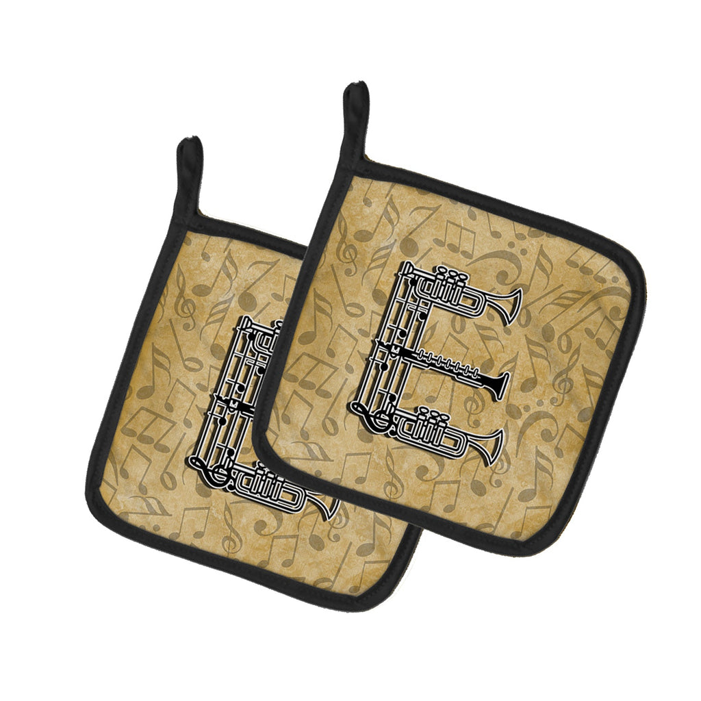 Letter E Musical Instrument Alphabet Pot Holder Set of 2 Heat Resistant Quilted Hot Pads 7.5 x 7.5 Inch, Insulated Kitchen Trivets for Cooking & Baking