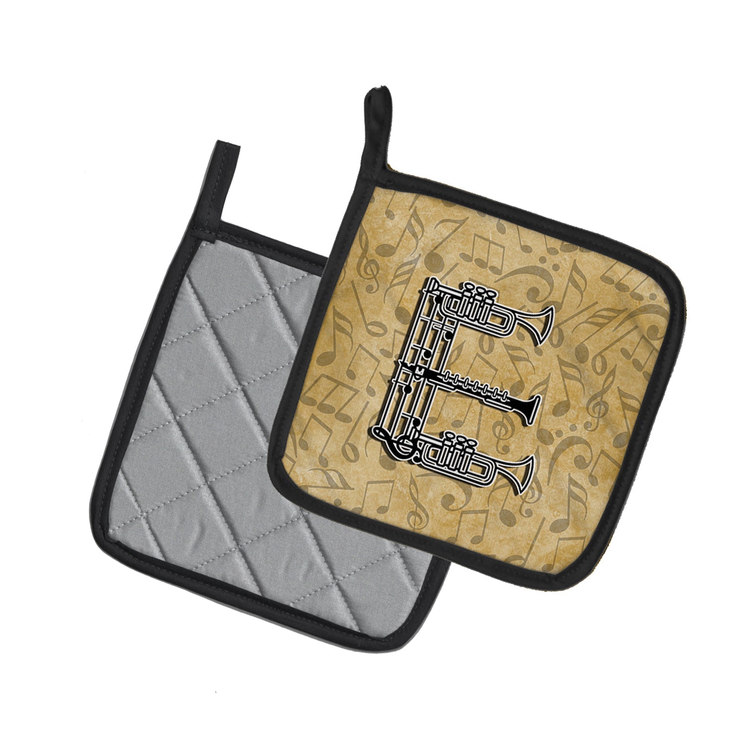 Letter E Musical Instrument Alphabet Pot Holder Set of 2 Heat Resistant Quilted Hot Pads 7.5 x 7.5 Inch, Insulated Kitchen Trivets for Cooking & Baking
