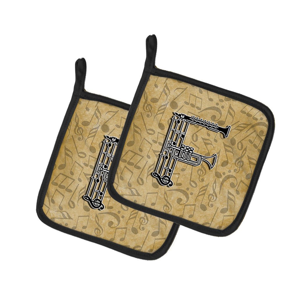 Letter F Musical Instrument Alphabet Pot Holder Set of 2 Heat Resistant Quilted Hot Pads 7.5 x 7.5 Inch, Insulated Kitchen Trivets for Cooking & Baking