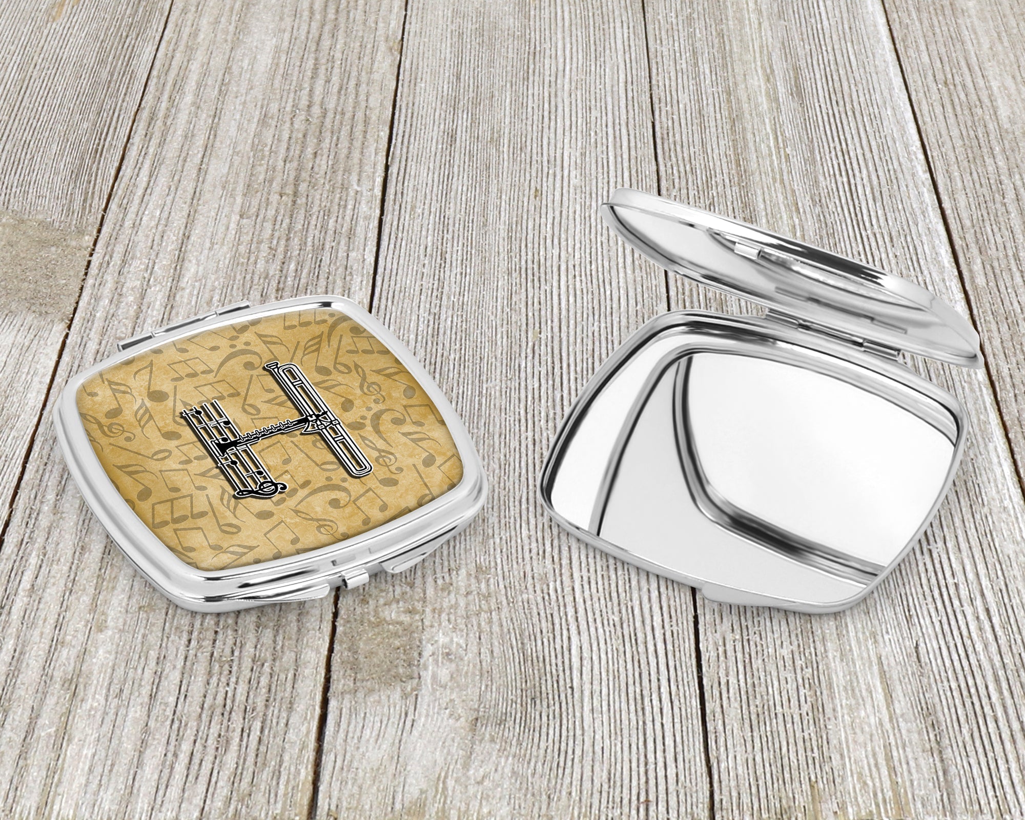 Letter H Musical Instrument Alphabet Compact Mirror Decorative Travel Makeup Mirror for Women Girls Gifts Pocket Makeup Mirror Folding Handheld