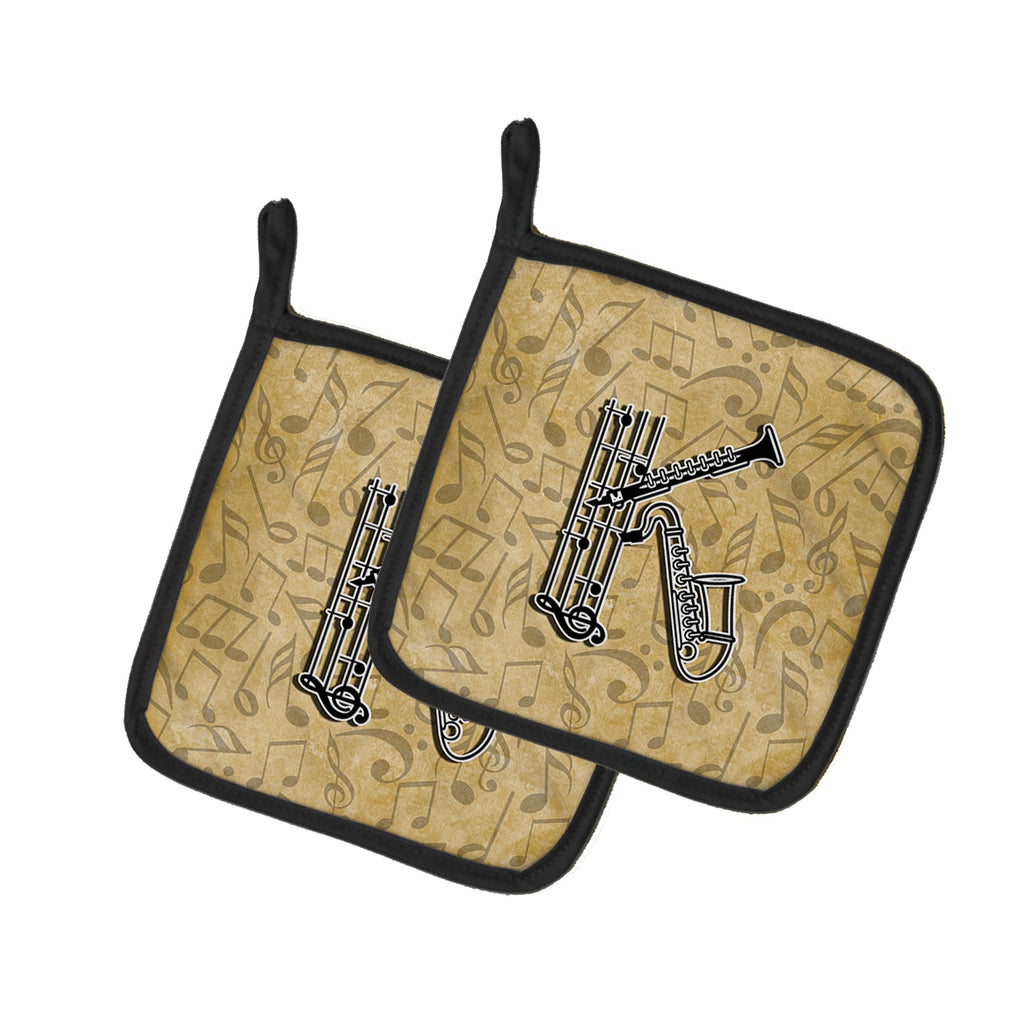 Letter K Musical Instrument Alphabet Pot Holder Set of 2 Heat Resistant Quilted Hot Pads 7.5 x 7.5 Inch, Insulated Kitchen Trivets for Cooking & Baking