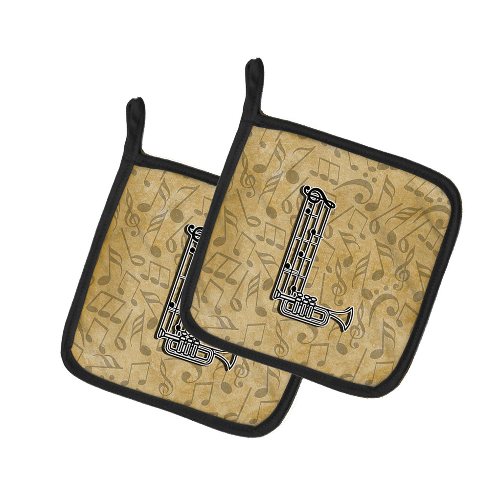 Letter L Musical Instrument Alphabet Pot Holder Set of 2 Heat Resistant Quilted Hot Pads 7.5 x 7.5 Inch, Insulated Kitchen Trivets for Cooking & Baking