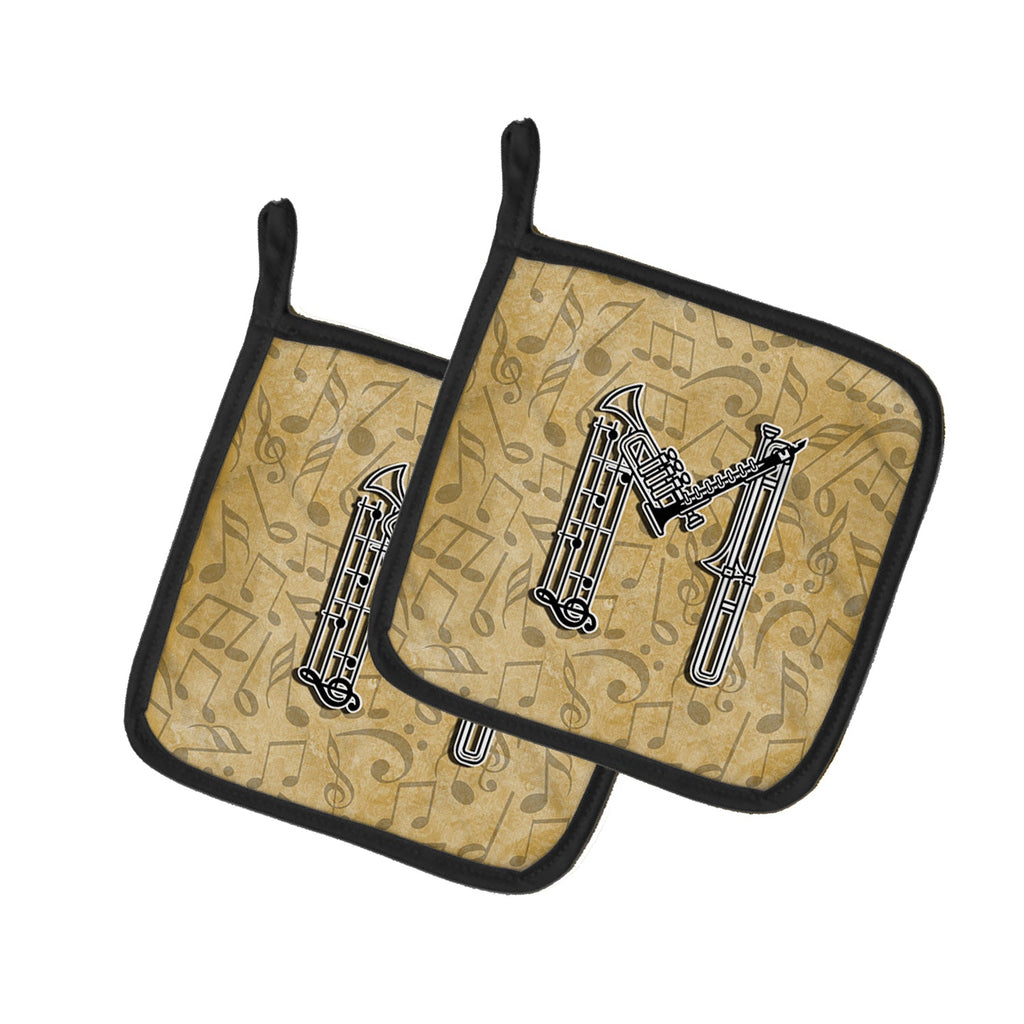 Letter M Musical Instrument Alphabet Pot Holder Set of 2 Heat Resistant Quilted Hot Pads 7.5 x 7.5 Inch, Insulated Kitchen Trivets for Cooking & Baking
