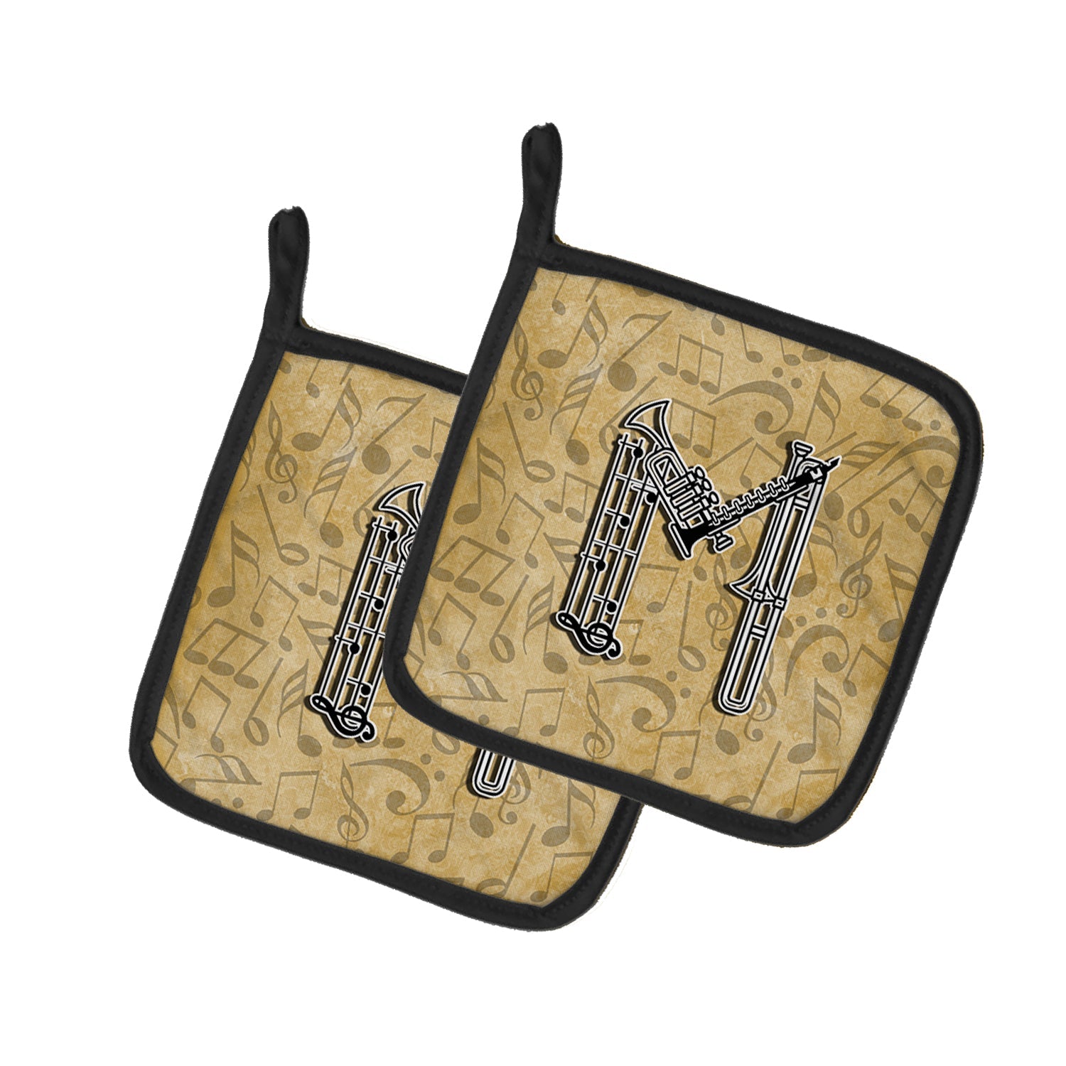 Letter M Musical Instrument Alphabet Pot Holder Set of 2 Heat Resistant Quilted Hot Pads 7.5 x 7.5 Inch, Insulated Kitchen Trivets for Cooking & Baking