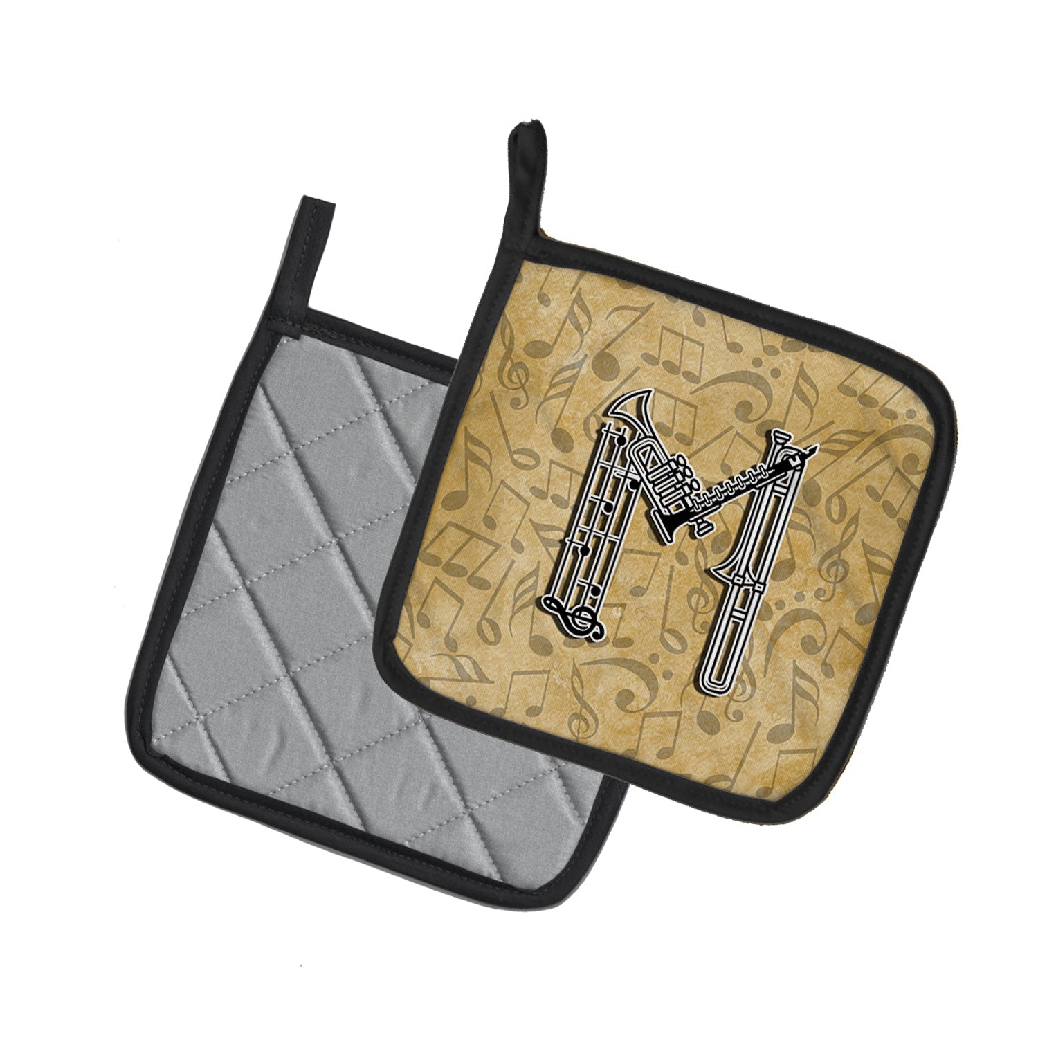 Letter M Musical Instrument Alphabet Pot Holder Set of 2 Heat Resistant Quilted Hot Pads 7.5 x 7.5 Inch, Insulated Kitchen Trivets for Cooking & Baking