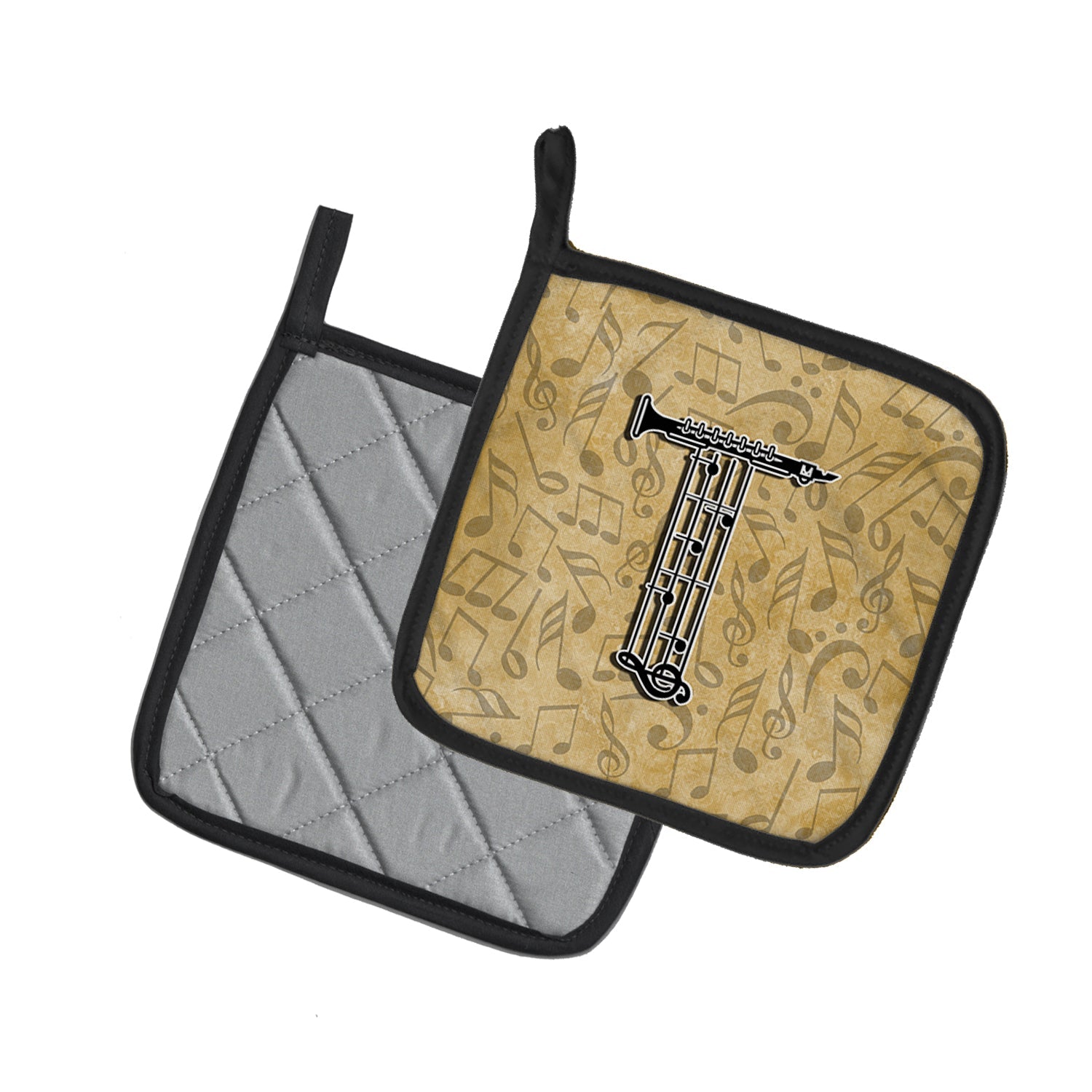 Letter T Musical Instrument Alphabet Pot Holder Set of 2 Heat Resistant Quilted Hot Pads 7.5 x 7.5 Inch, Insulated Kitchen Trivets for Cooking & Baking