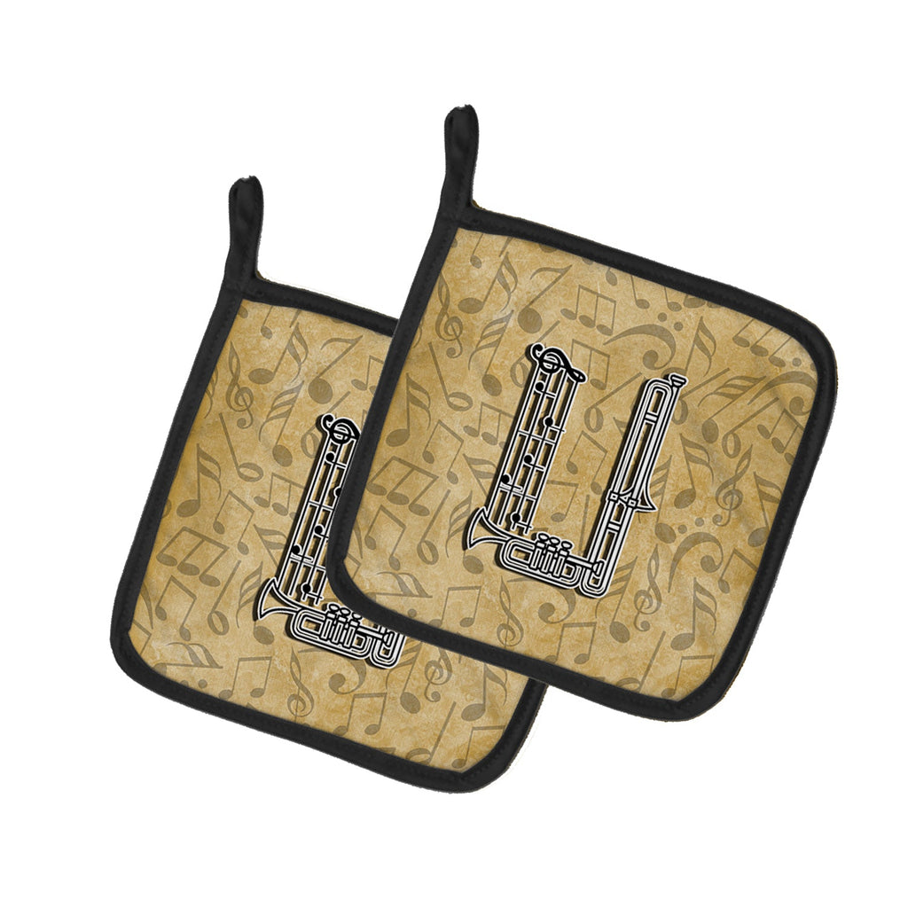 Letter U Musical Instrument Alphabet Pot Holder Set of 2 Heat Resistant Quilted Hot Pads 7.5 x 7.5 Inch, Insulated Kitchen Trivets for Cooking & Baking