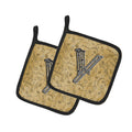 Letter V Musical Instrument Alphabet Pot Holder Set of 2 Heat Resistant Quilted Hot Pads 7.5 x 7.5 Inch, Insulated Kitchen Trivets for Cooking & Baking