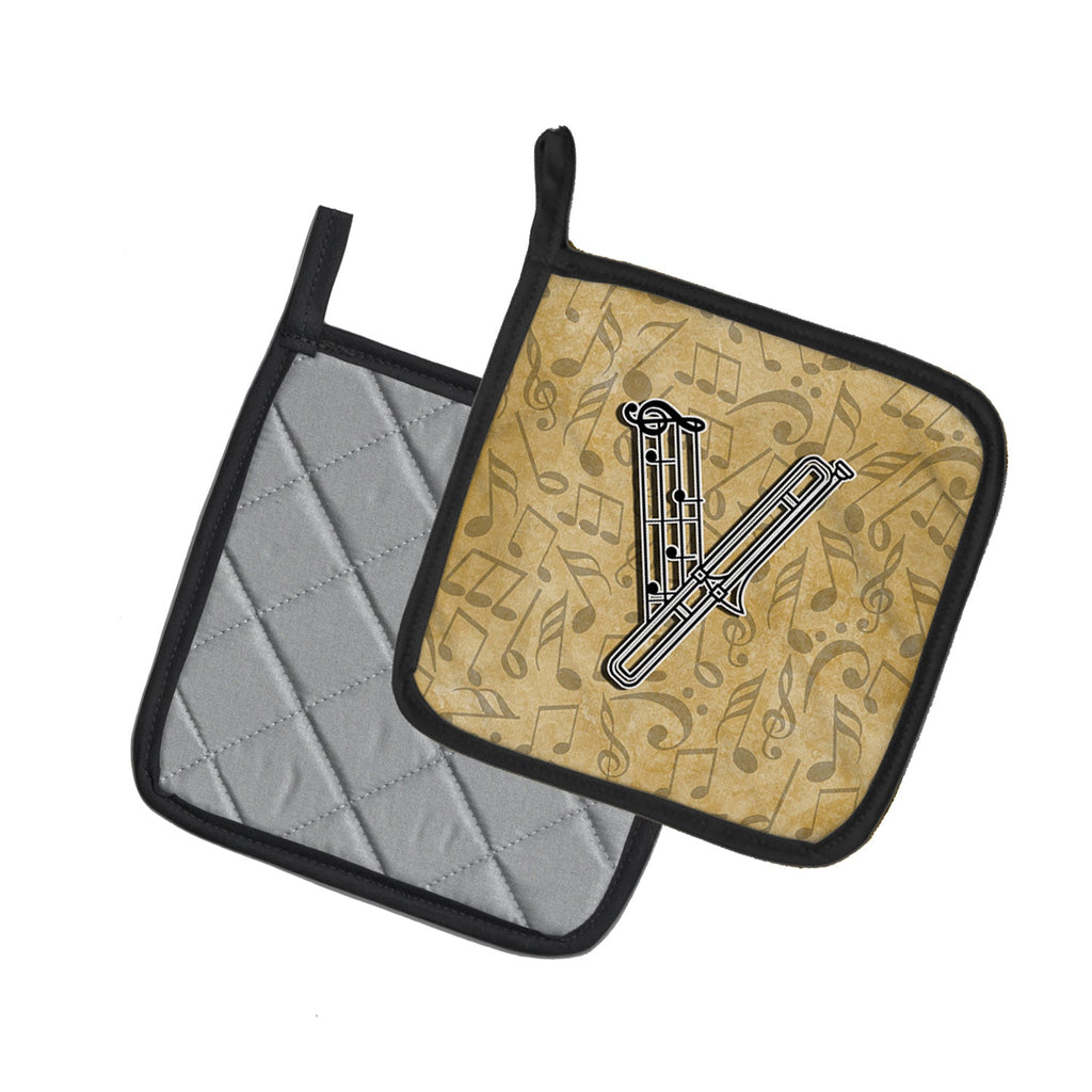 Letter V Musical Instrument Alphabet Pot Holder Set of 2 Heat Resistant Quilted Hot Pads 7.5 x 7.5 Inch, Insulated Kitchen Trivets for Cooking & Baking