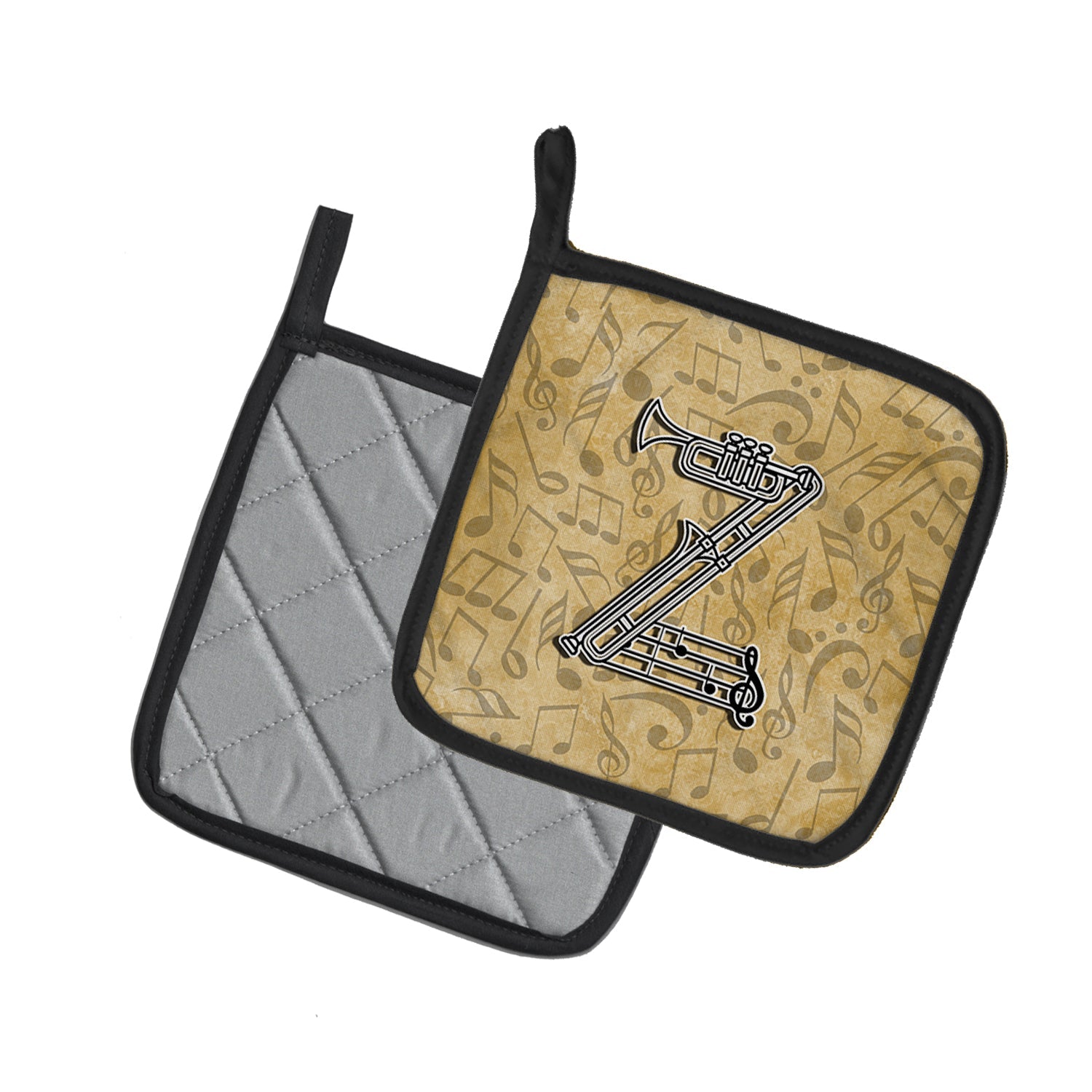 Letter Z Musical Instrument Alphabet Pot Holder Set of 2 Heat Resistant Quilted Hot Pads 7.5 x 7.5 Inch, Insulated Kitchen Trivets for Cooking & Baking