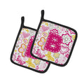 Letter B Flowers and Butterflies Pink Pot Holder Set of 2 Heat Resistant Quilted Hot Pads 7.5 x 7.5 Inch, Insulated Kitchen Trivets for Cooking & Baking