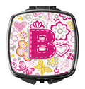 Letter B Flowers and Butterflies Pink Compact Mirror Decorative Travel Makeup Mirror for Women Girls Gifts Pocket Makeup Mirror Folding Handheld