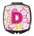 Letter D Flowers and Butterflies Pink Compact Mirror Decorative Travel Makeup Mirror for Women Girls Gifts Pocket Makeup Mirror Folding Handheld