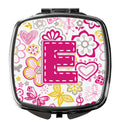 Letter E Flowers and Butterflies Pink Compact Mirror Decorative Travel Makeup Mirror for Women Girls Gifts Pocket Makeup Mirror Folding Handheld