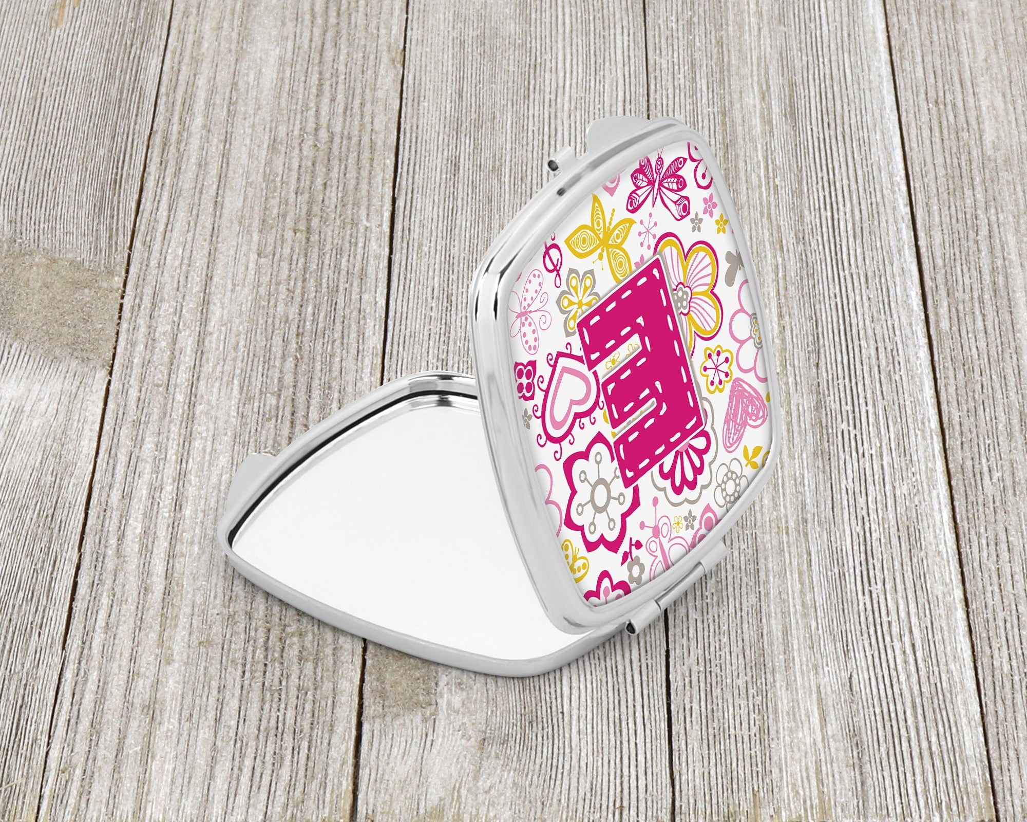 Letter E Flowers and Butterflies Pink Compact Mirror Decorative Travel Makeup Mirror for Women Girls Gifts Pocket Makeup Mirror Folding Handheld