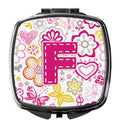 Letter F Flowers and Butterflies Pink Compact Mirror Decorative Travel Makeup Mirror for Women Girls Gifts Pocket Makeup Mirror Folding Handheld