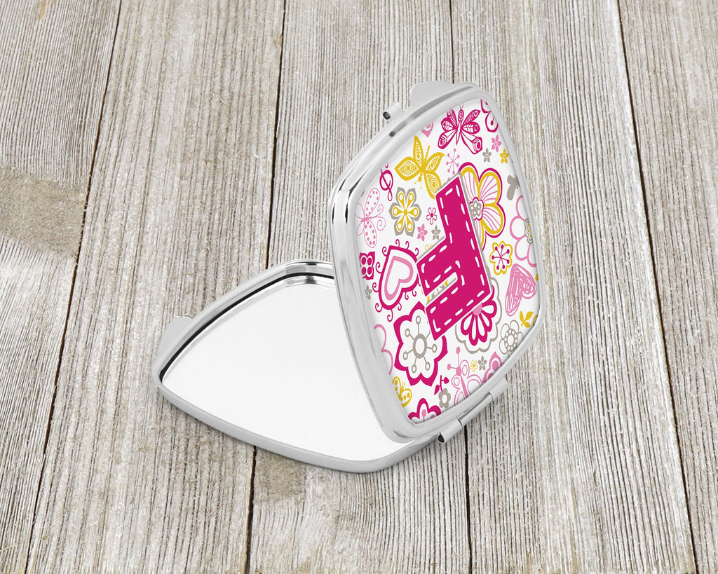 Letter F Flowers and Butterflies Pink Compact Mirror Decorative Travel Makeup Mirror for Women Girls Gifts Pocket Makeup Mirror Folding Handheld