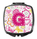 Letter G Flowers and Butterflies Pink Compact Mirror Decorative Travel Makeup Mirror for Women Girls Gifts Pocket Makeup Mirror Folding Handheld