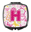 Letter H Flowers and Butterflies Pink Compact Mirror Decorative Travel Makeup Mirror for Women Girls Gifts Pocket Makeup Mirror Folding Handheld