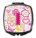 Letter I Flowers and Butterflies Pink Compact Mirror Decorative Travel Makeup Mirror for Women Girls Gifts Pocket Makeup Mirror Folding Handheld