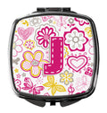 Letter J Flowers and Butterflies Pink Compact Mirror Decorative Travel Makeup Mirror for Women Girls Gifts Pocket Makeup Mirror Folding Handheld