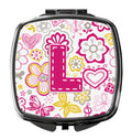 Letter L Flowers and Butterflies Pink Compact Mirror Decorative Travel Makeup Mirror for Women Girls Gifts Pocket Makeup Mirror Folding Handheld