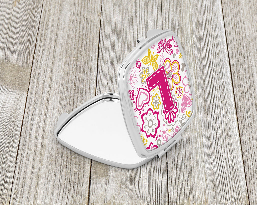 Letter L Flowers and Butterflies Pink Compact Mirror Decorative Travel Makeup Mirror for Women Girls Gifts Pocket Makeup Mirror Folding Handheld