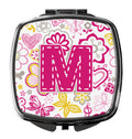 Letter M Flowers and Butterflies Pink Compact Mirror Decorative Travel Makeup Mirror for Women Girls Gifts Pocket Makeup Mirror Folding Handheld