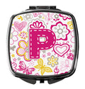 Letter P Flowers and Butterflies Pink Compact Mirror Decorative Travel Makeup Mirror for Women Girls Gifts Pocket Makeup Mirror Folding Handheld