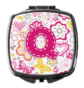 Letter Q Flowers and Butterflies Pink Compact Mirror Decorative Travel Makeup Mirror for Women Girls Gifts Pocket Makeup Mirror Folding Handheld