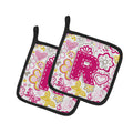 Letter R Flowers and Butterflies Pink Pot Holder Set of 2 Heat Resistant Quilted Hot Pads 7.5 x 7.5 Inch, Insulated Kitchen Trivets for Cooking & Baking
