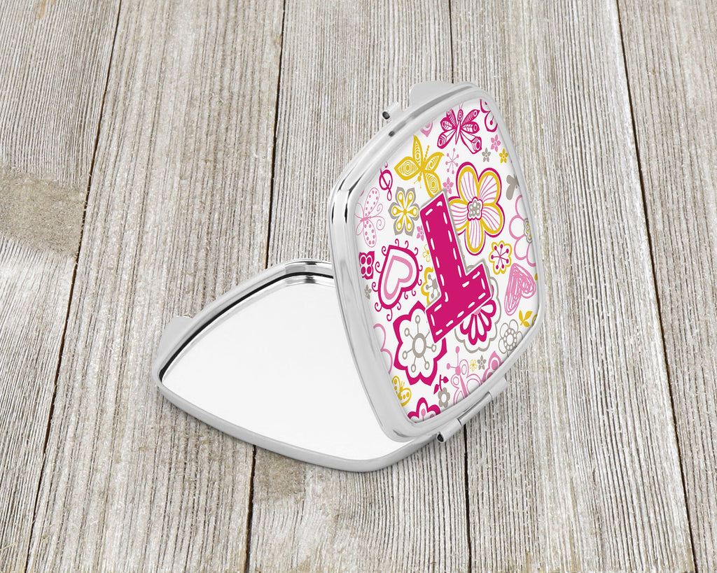 Letter T Flowers and Butterflies Pink Compact Mirror Decorative Travel Makeup Mirror for Women Girls Gifts Pocket Makeup Mirror Folding Handheld