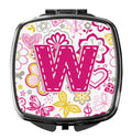Letter W Flowers and Butterflies Pink Compact Mirror Decorative Travel Makeup Mirror for Women Girls Gifts Pocket Makeup Mirror Folding Handheld