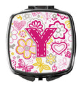 Letter Y Flowers and Butterflies Pink Compact Mirror Decorative Travel Makeup Mirror for Women Girls Gifts Pocket Makeup Mirror Folding Handheld
