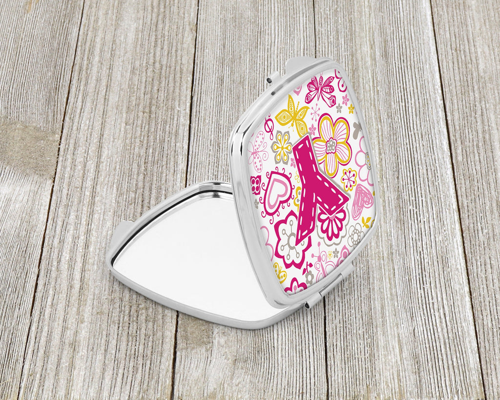 Letter Y Flowers and Butterflies Pink Compact Mirror Decorative Travel Makeup Mirror for Women Girls Gifts Pocket Makeup Mirror Folding Handheld
