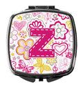 Letter Z Flowers and Butterflies Pink Compact Mirror Decorative Travel Makeup Mirror for Women Girls Gifts Pocket Makeup Mirror Folding Handheld
